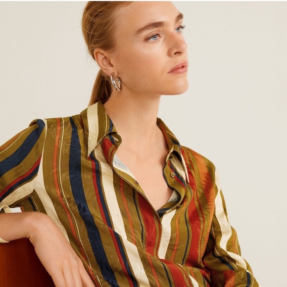 Mango Multicolor Fall Striped Button Down Shirt Size US 2 - Picture 4 of 9